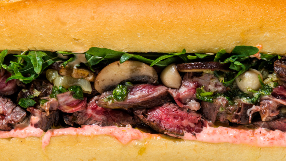 Grilled Skirt Steak and Chimichurri Sandwiches with Roasted Red Pepper